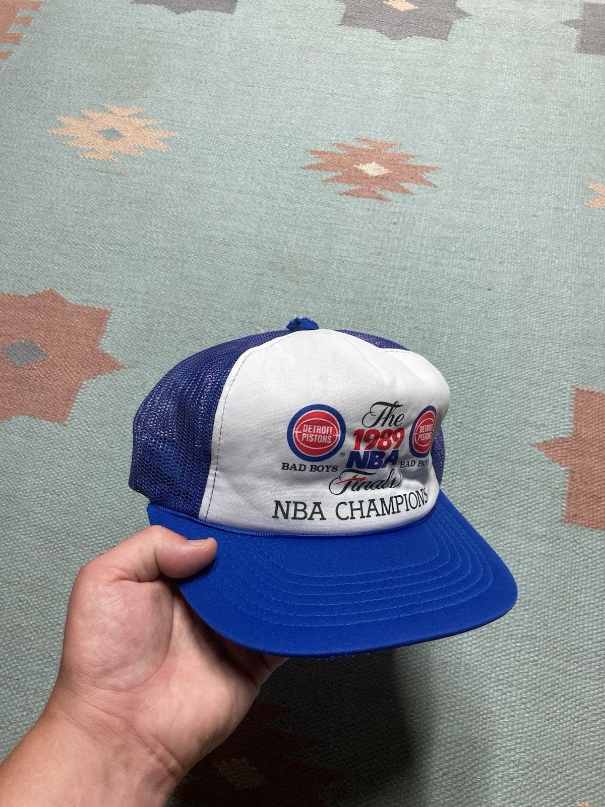 Vintage Vtg 80s trucker hat Detroit pistons 1989 champs bad boys NBA Size ONE SIZE - 1 Thumbnail