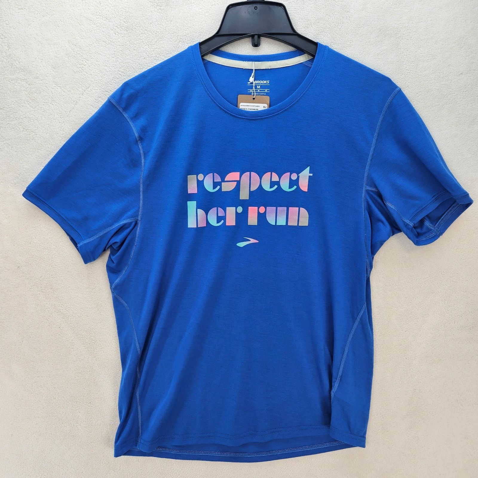 Brooks BROOKS WOMEN'S MEDIUM DISTANCE GRAPHIC SHORT SLEEVE BLUE TEE Size M / US 6-8 / IT 42-44 - 1 Thumbnail