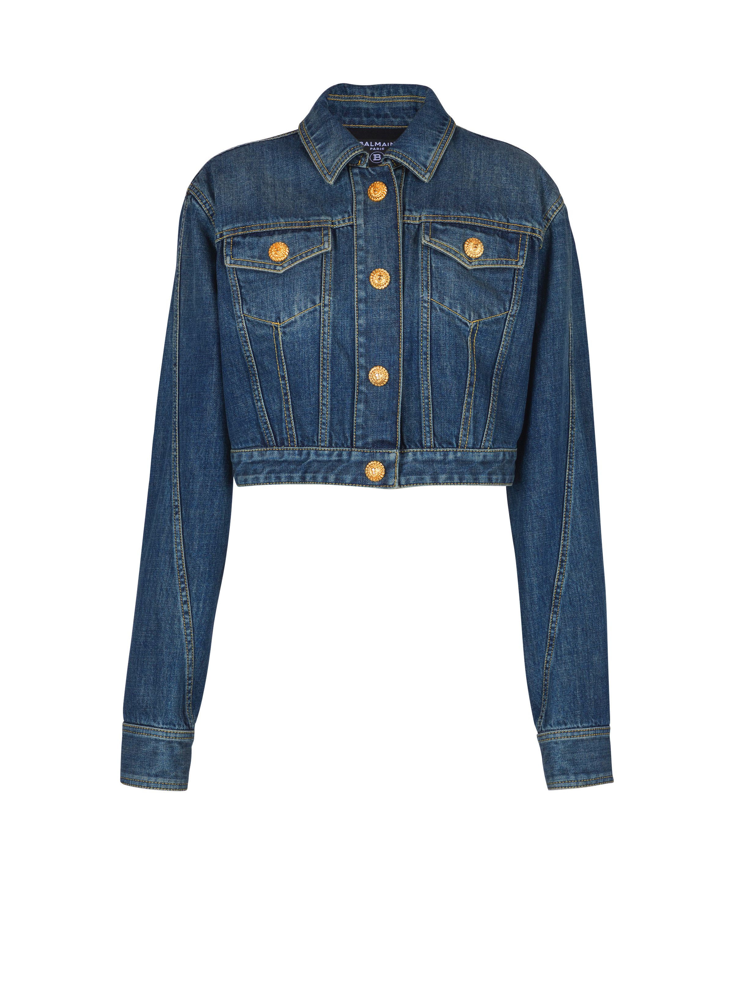 Balmain o1s1wg111225 Denim Trucker Jacket in Blue Size S / US 4 / IT 40 - 1 Thumbnail