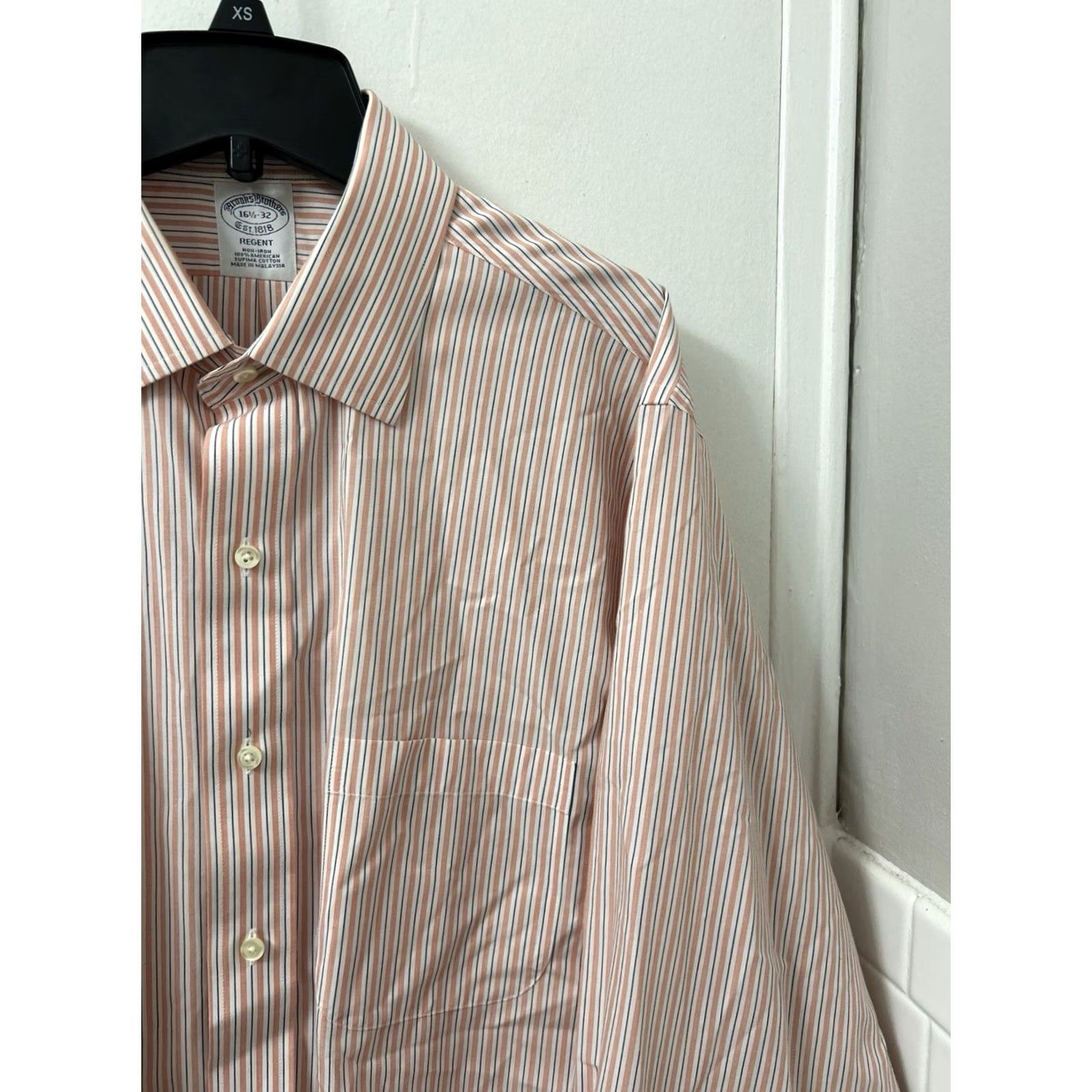 Brooks Brothers Brooks Brothers Shirt Mens 16.5 Orange White Striped Regent Non Iron L/S Dress Shirt Louis Reg Reviews? Size US XL / EU 56 / 4 - 4 Thumbnail