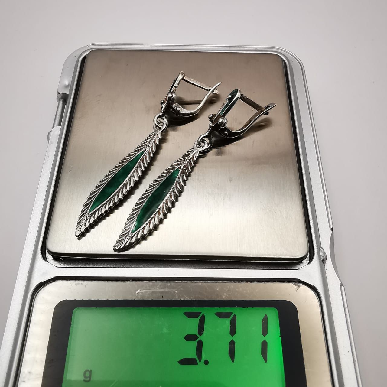 Vintage Vintage Earrings "Willow Leaves" 925 Sterling Silver, Enamel Size ONE SIZE - 4 Thumbnail