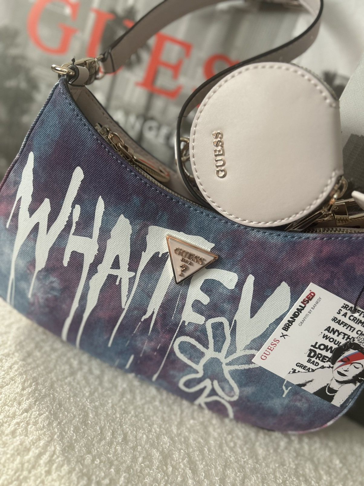 Guess GUESS X BANKSY BRANDALISED TOP ZIP SHOULDER/HANDBAG Size ONE SIZE - 2 Thumbnail