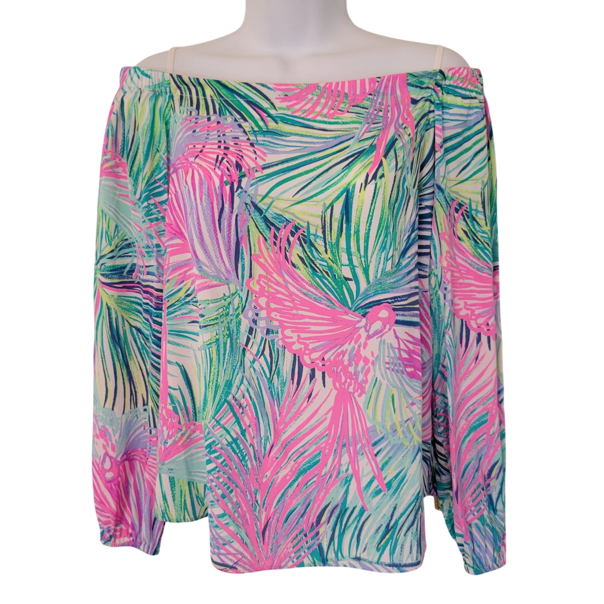 Lilly Pulitzer Lilly Pulitzer Off Shoulder Tropical Print Top XS Silk ADIRA Size XS / US 0-2 / IT 36-38 - 1 Thumbnail