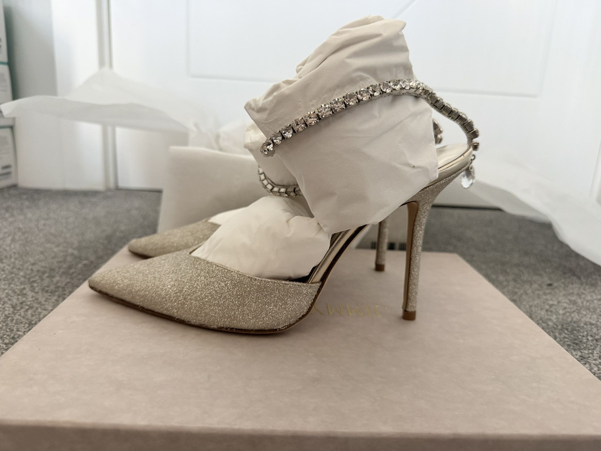 Jimmy Choo Jimmy Choo Saeda 39 Platinum Ice Crystal Size US 9 / IT 39 - 4 Thumbnail