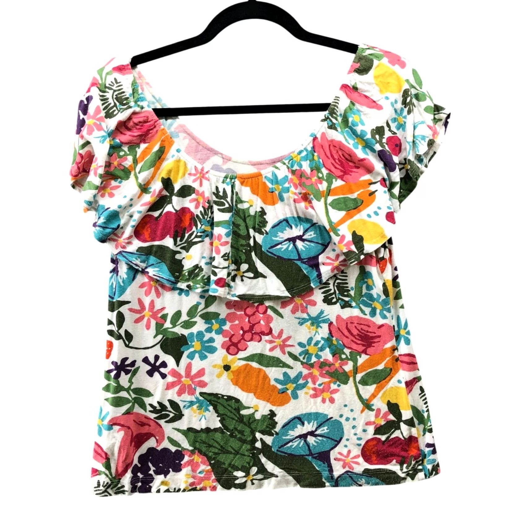 Anthropologie Anthropologie Postmark Off Shoulder Floral Top Womens S Multicolor Floral Jersey Blouse Size S / US 4 / IT 40 - 2 Thumbnail
