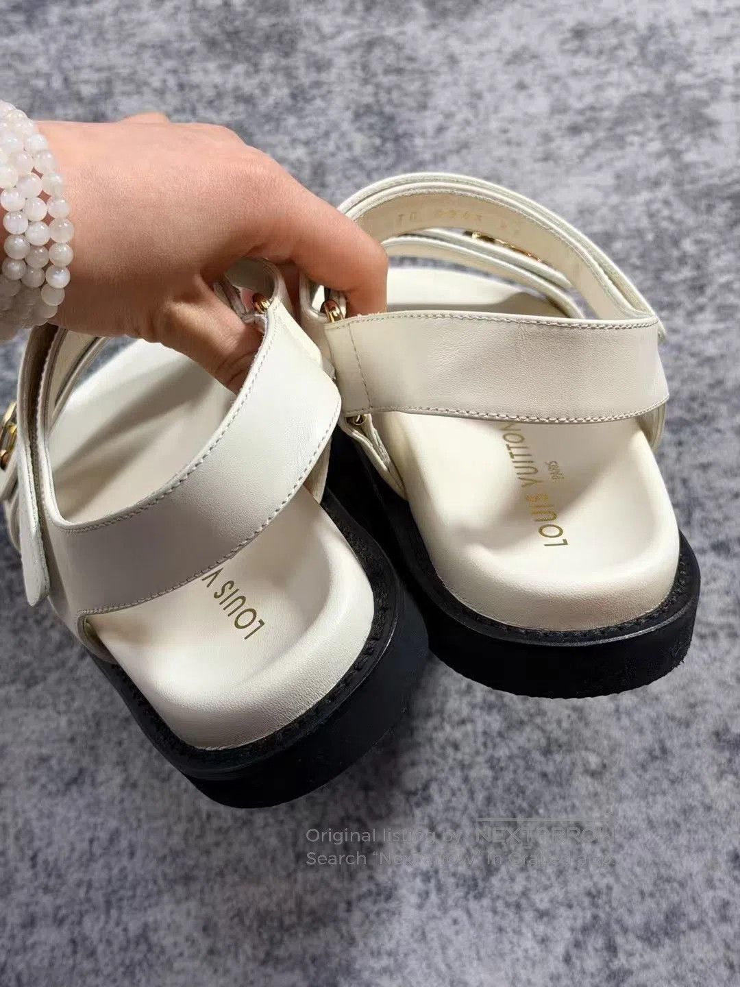 Louis Vuitton Louis Vuitton White Gold Logo Velcro Sandals. Size US 6 / IT 36 - 3 Thumbnail