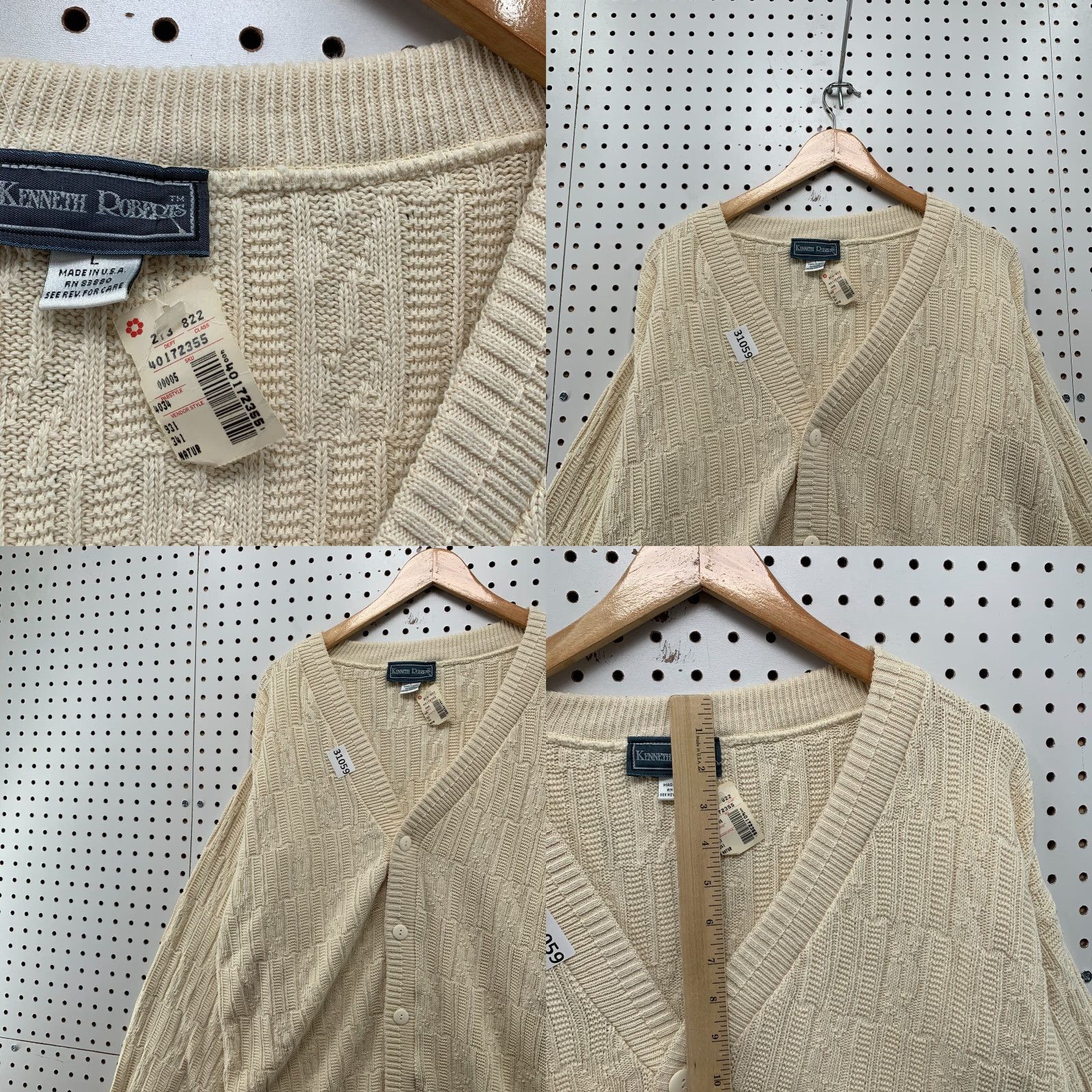 Vintage VINTAGE Kenneth Roberts Cardigan Sweater Mens L Ivory USA 1950s 60s Dad Button Knit Crew NYT? Size US L / EU 52-54 / 3 - 8 Thumbnail