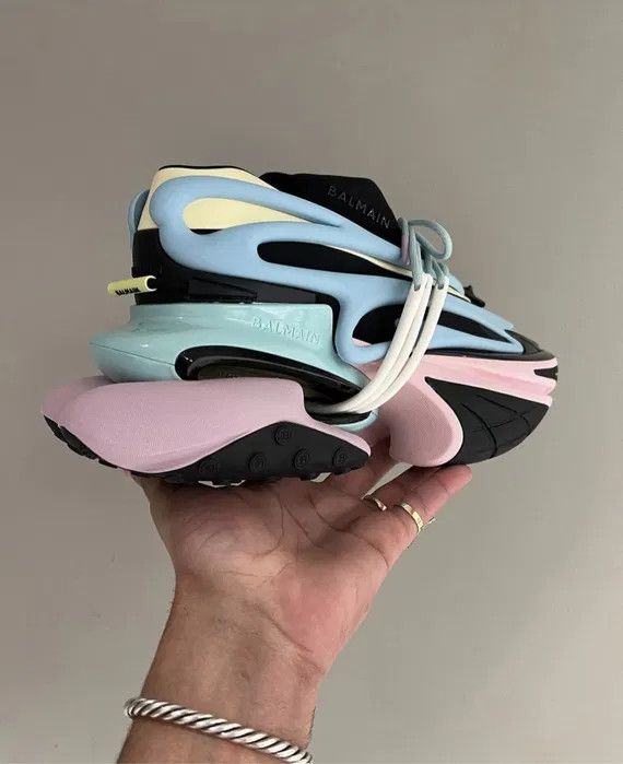 Balmain o1w1db0324 Unicorn Neoprene & Calfskin Sneakers Multicolor Size US 11 / EU 44 - 4 Thumbnail