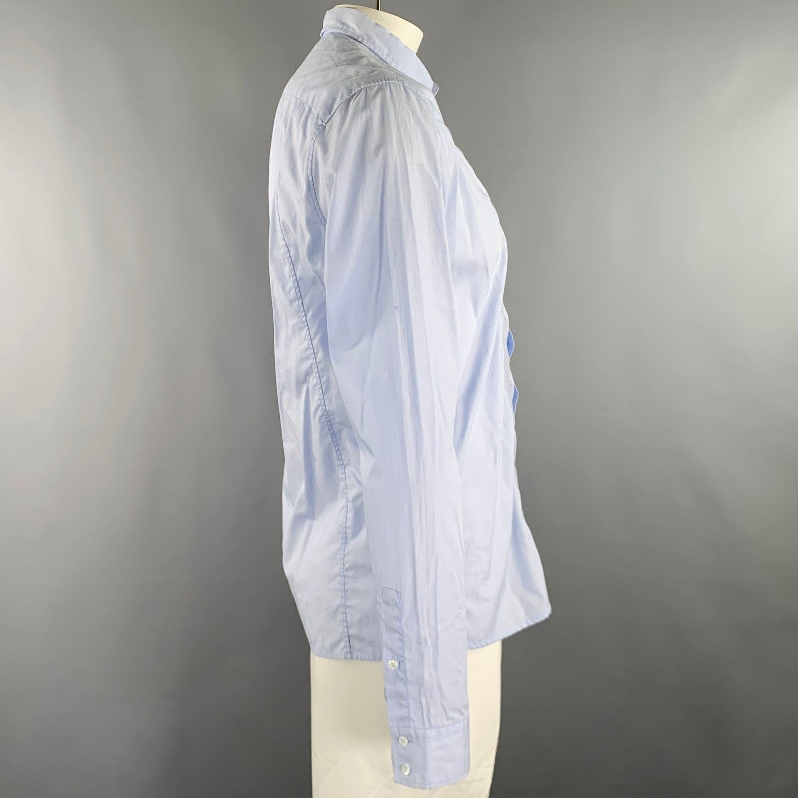 Balmain Size L Blue Light Blue Embroidery Cotton Long Sleeve Shirt Size US L / EU 52-54 / 3 - 3 Thumbnail