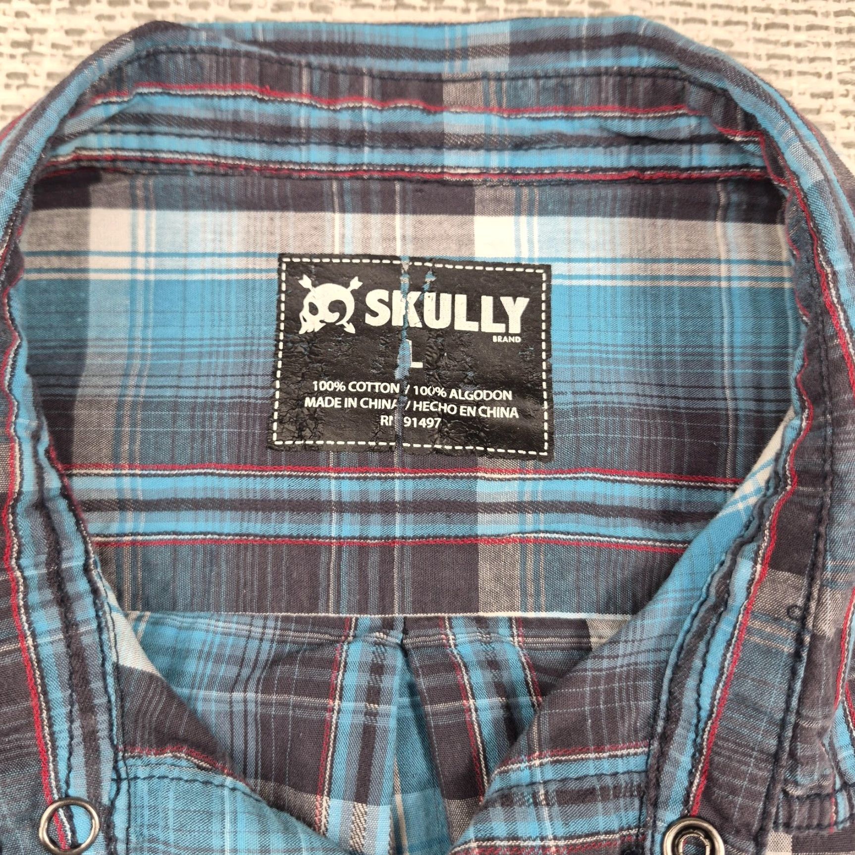 Vintage Skully Pearl Snap Shirt Mens L Blue Plaid Cotton Long Sleeve Western Casual Shirt Size US L / EU 52-54 / 3 - 5 Thumbnail