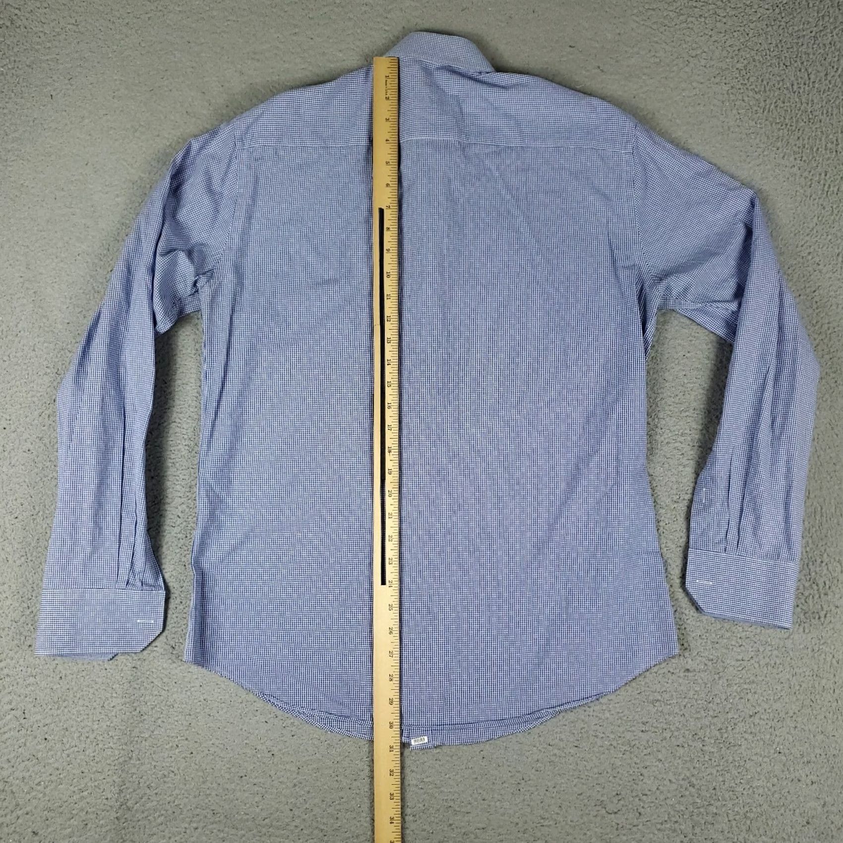 BUGATCHI Bugatchi Uomo Shirt Mens 15.5 Blue Dress Button Up Long Sleeve Shirt Size 42R - 3 Thumbnail