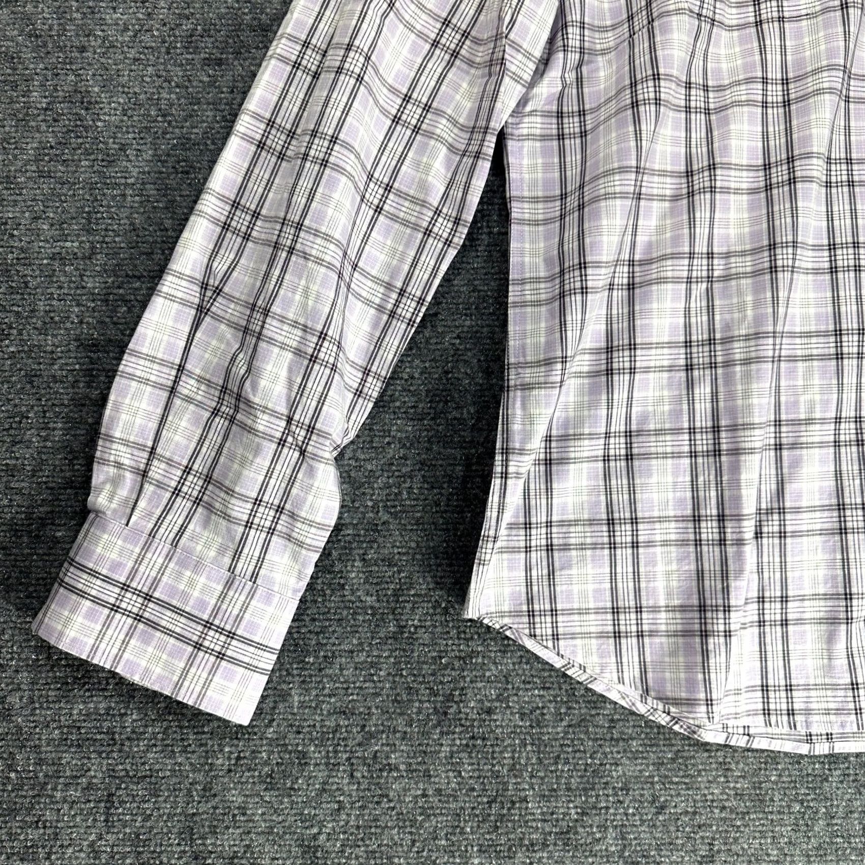 Express Express Shirt Mens Large Fitted Button Up Purple Stretch Plaid Roll Tab Sleeve Size US L / EU 52-54 / 3 - 4 Thumbnail