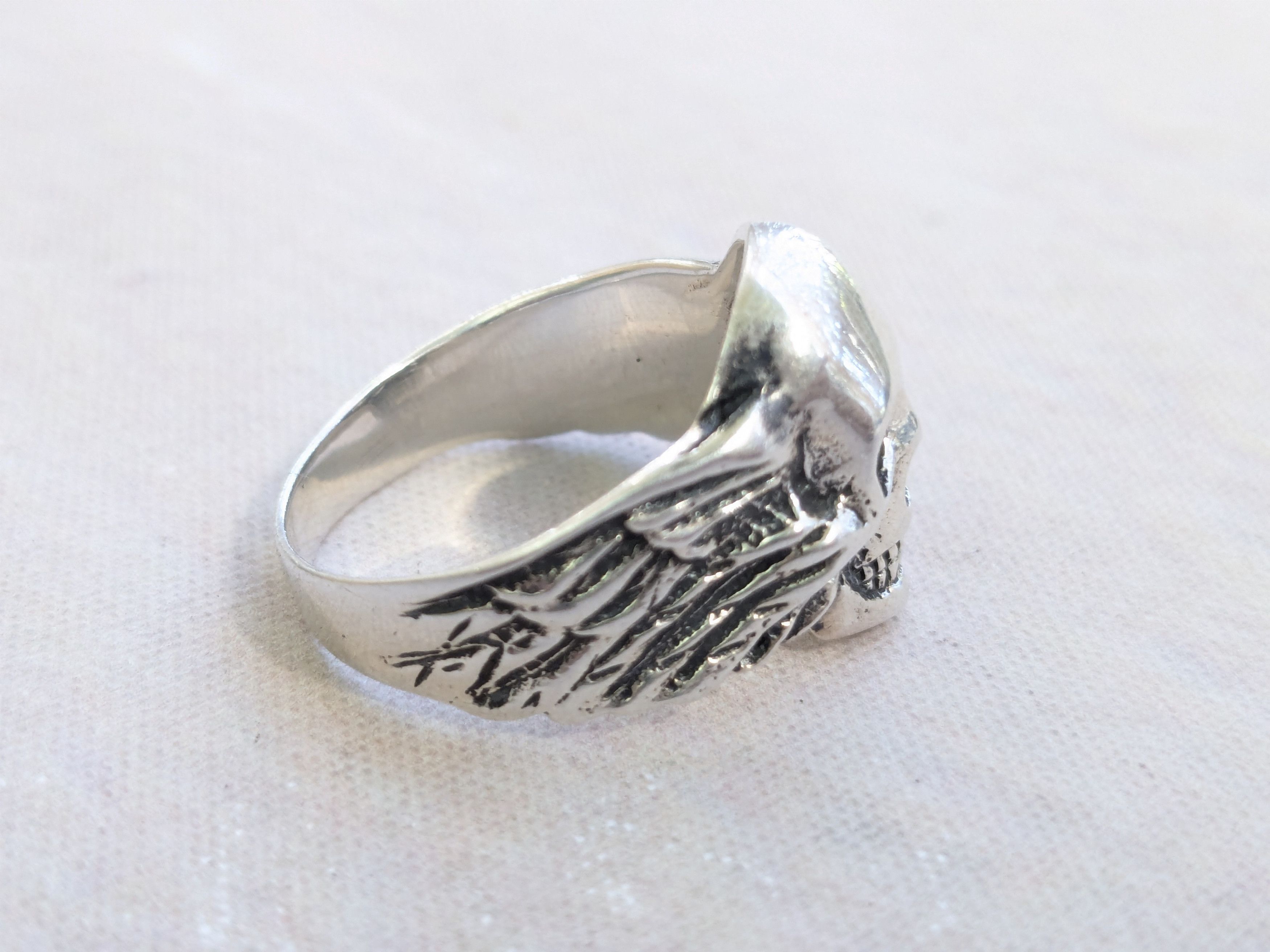 Jewelry × Vintage Vintage Sterling Silver Skull Ring Biker 10.75 Wings Size ONE SIZE - 7 Thumbnail