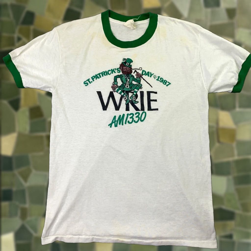Vintage VTG St Patricks Day Shirt Adult Large White Irish 80s Single Stitch Erie WRIE Shirt Men L White UK? Size US L / EU 52-54 / 3 - 1 Thumbnail