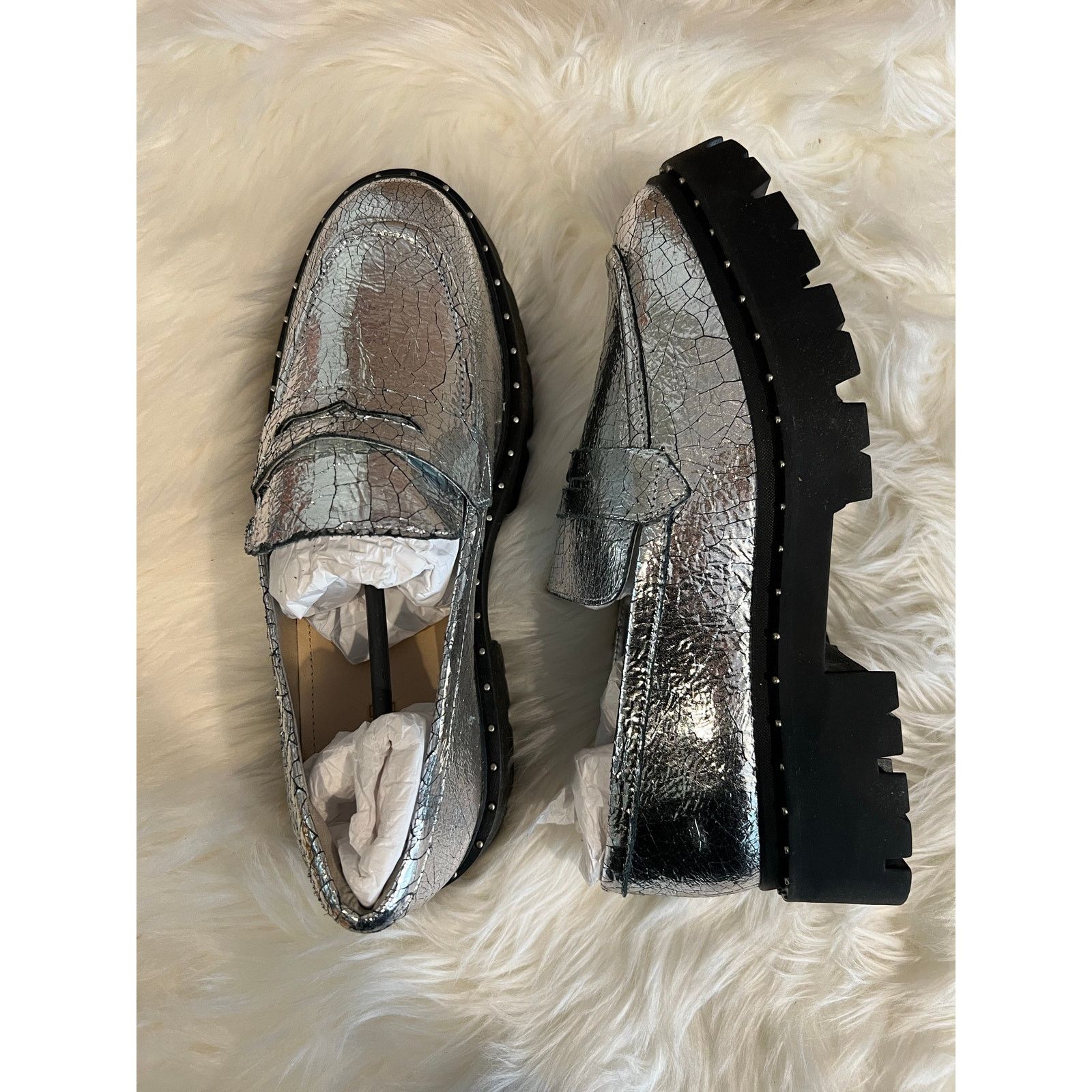 SCHUTZ Schutz Christie Studs Crackled Leather Loafers Slip On 9.5 Size US 9.5 / IT 39.5 - 1 Thumbnail