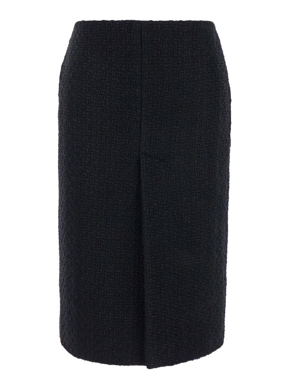 Black Midi Skirt with Rear Slit in Tweed Woman