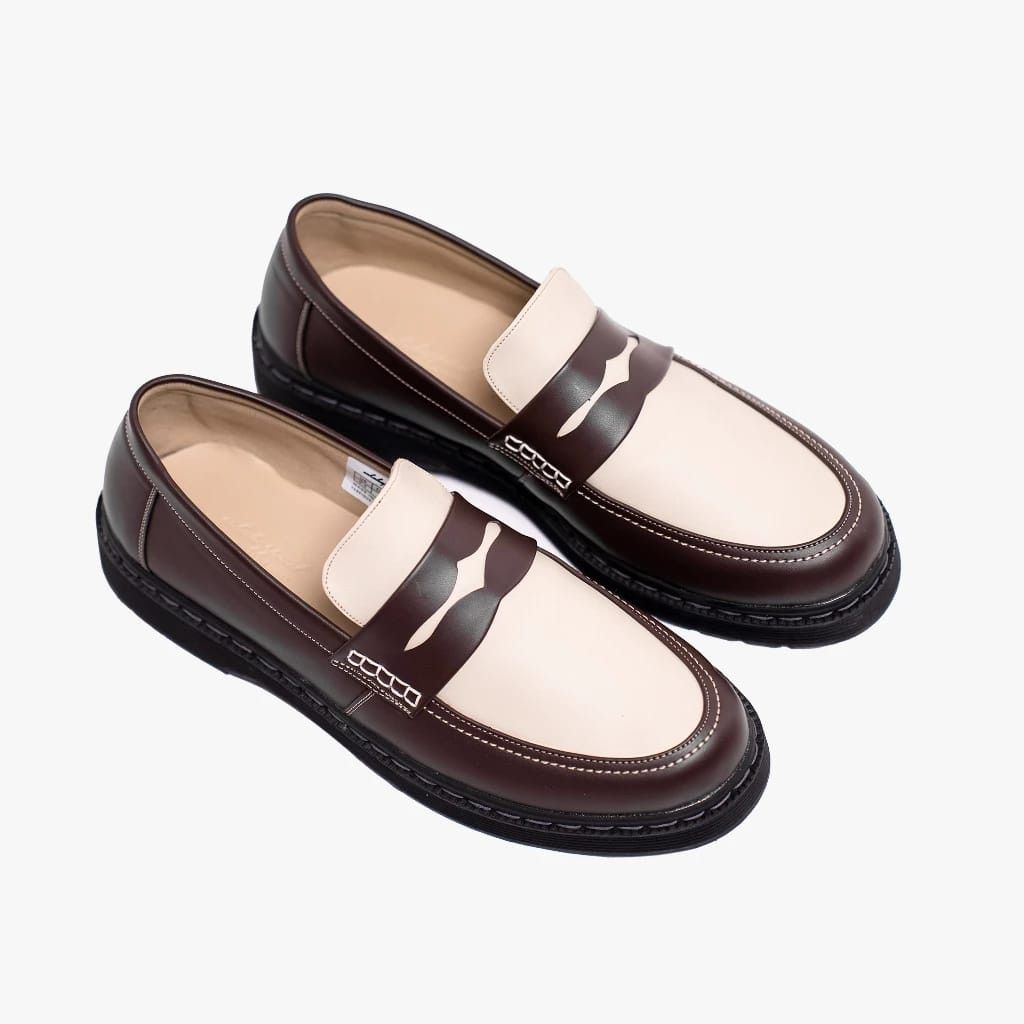 Genuine Leather Silane Loafer Shoes Leather Brown White Size US 10 / EU 43 - 1 Thumbnail