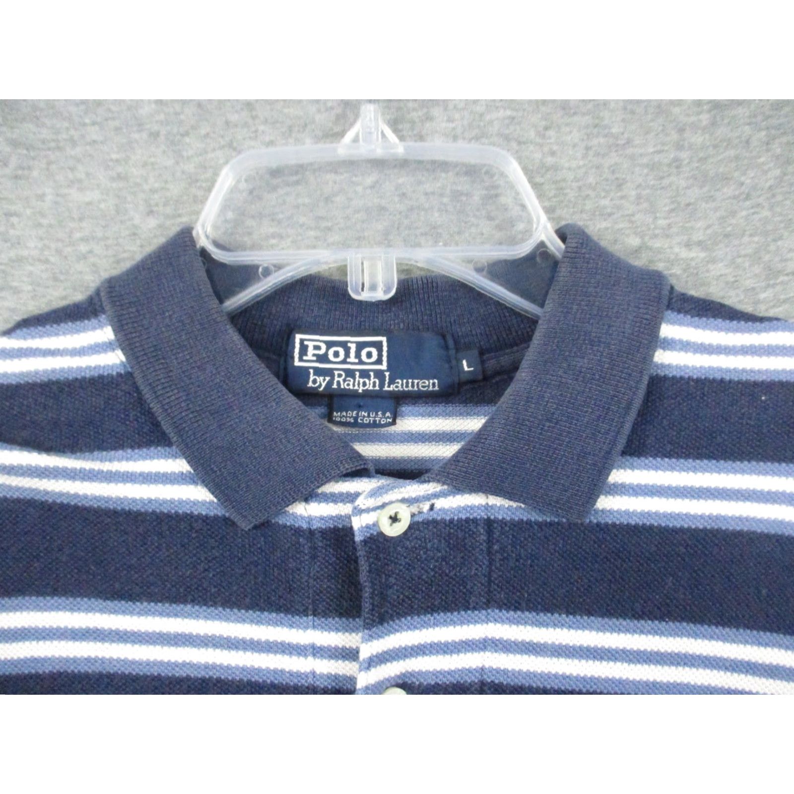 Polo Ralph Lauren Vintage Polo Ralph Lauren Polo Shirt Mens Large Blue Stripe Rugby Golf Shield USA Shirt Size US L / EU 52-54 / 3 - 3 Thumbnail