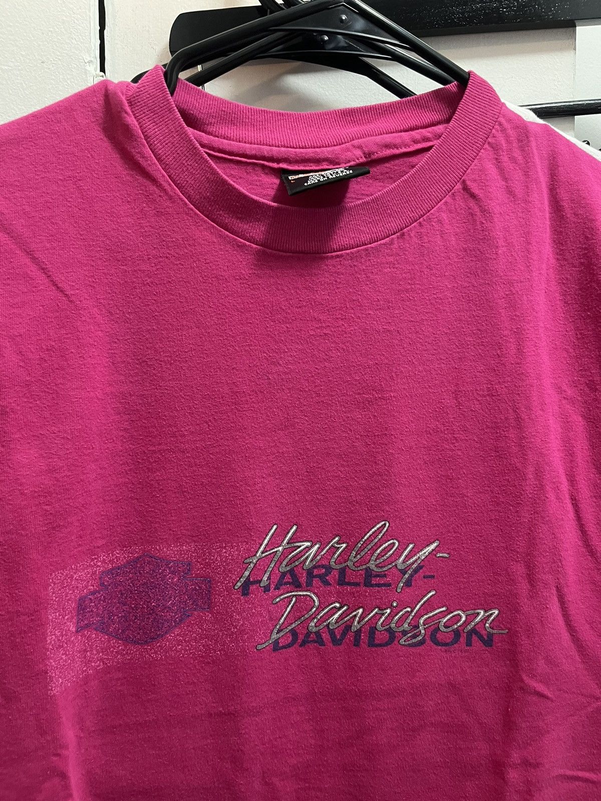 Harley Davidson Vintage 90s Pink Harley Davidson Pink Box Logo Tee Shirt Size US L / EU 52-54 / 3 - 3 Thumbnail