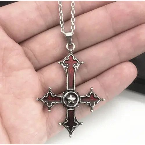 VIBE Chrome Red Silver Cross Goth God Pendant Necklace Star Demon Size ONE SIZE - 6 Thumbnail