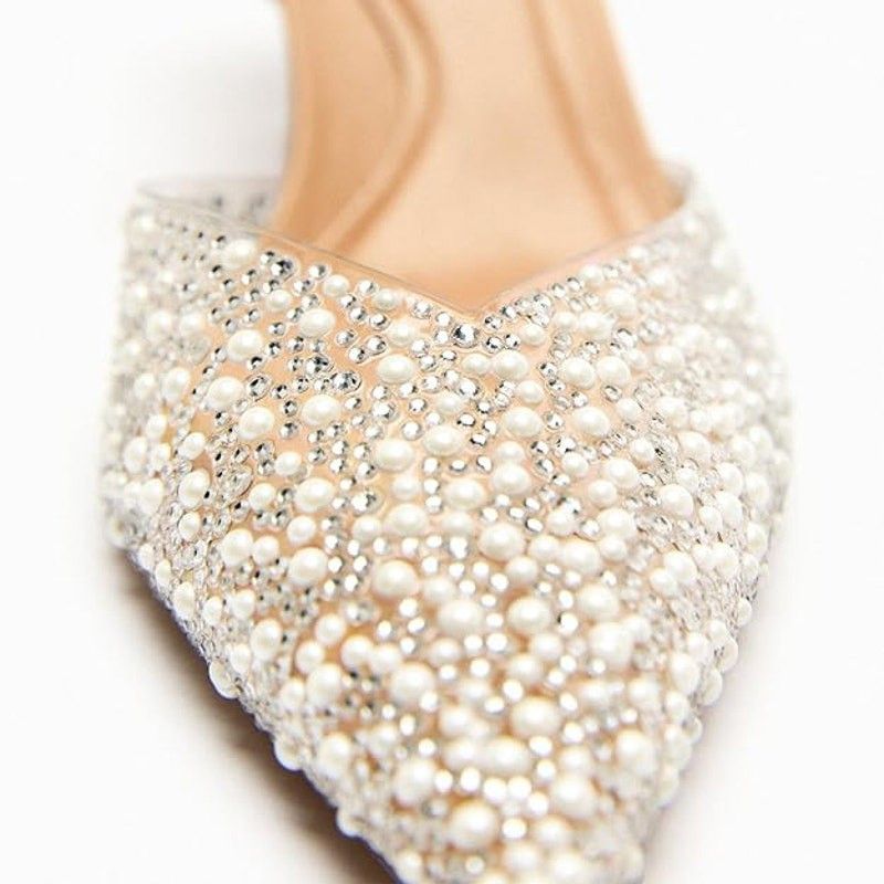 Other Yiya 7.5 Clear Silver White Studded Slingback Heels Size US 7.5 / IT 37.5 - 4 Thumbnail