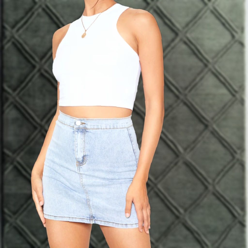 PrettyLittleThing VINTAGE PRETTYLITTLETHING Denim Skirt Mini 10 Blue Short Zip Machine Washable Womens Size 32" / US 10 / IT 46 - 1 Thumbnail