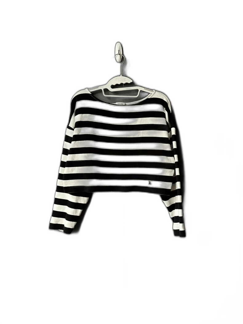 Celine Striped Long Sleeve Embroidered Top