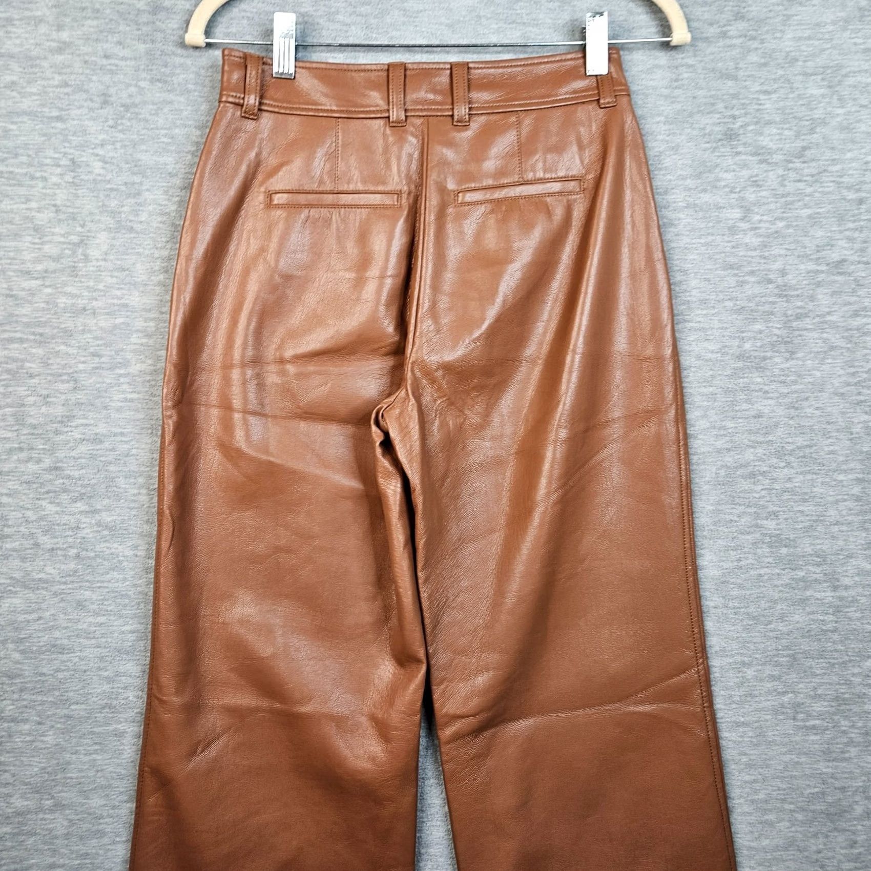 Vintage Babaton Faux Leather Wide-Leg Hook & Eye Mid-Rise Pants Brown Womens Sz 2 Pants Women Brown Wide-Leg 2 Hook & Eye Size 26" / US 2 / IT 38 - 3 Thumbnail