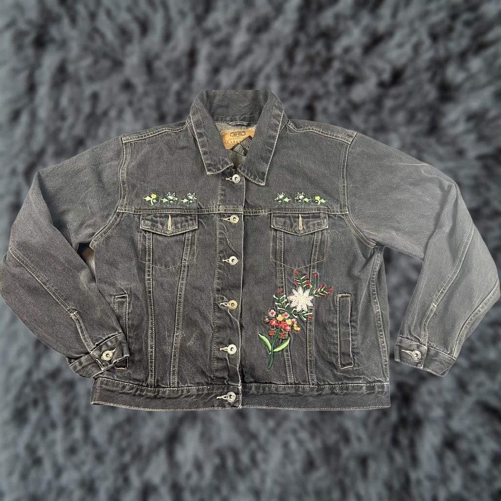 Route 66 VINTAGE Route 66 Denim Jacket Black Women’s Large Embroidered Floral 90s Grunge Jacket Mens Womens Girls Size L / US 10 / IT 46 - 1 Thumbnail