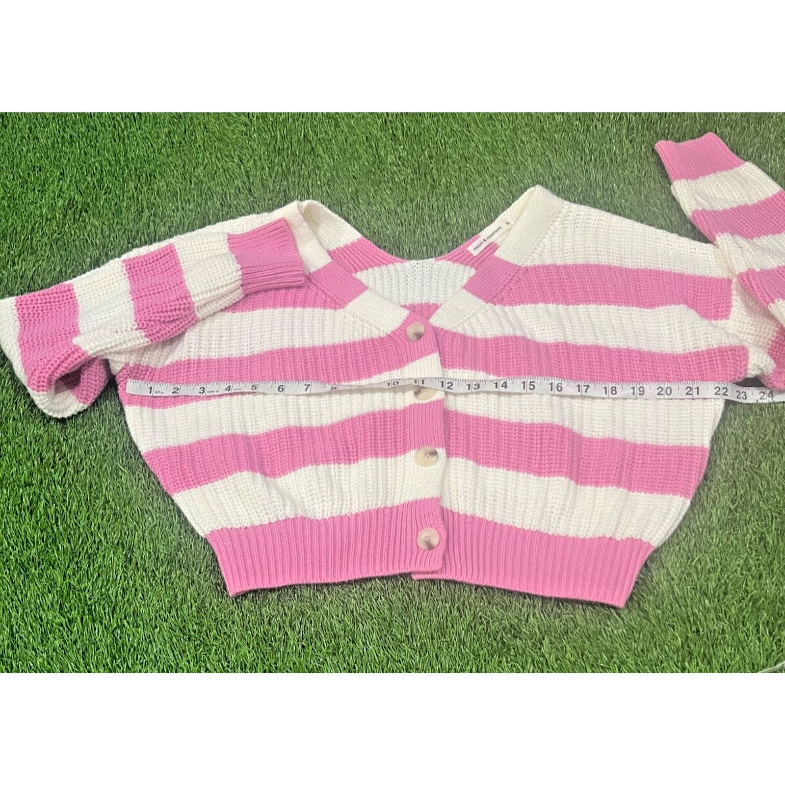 Anthropologie MOON & MADISON Cardigan Sweater Women Stripe Pink MEDIUM Size M / US 6-8 / IT 42-44 - 3 Thumbnail