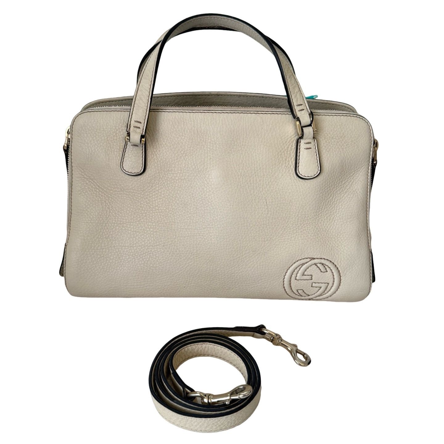 Gucci Gucci White Leather GG Logo Tote Bag Size ONE SIZE - 1 Thumbnail