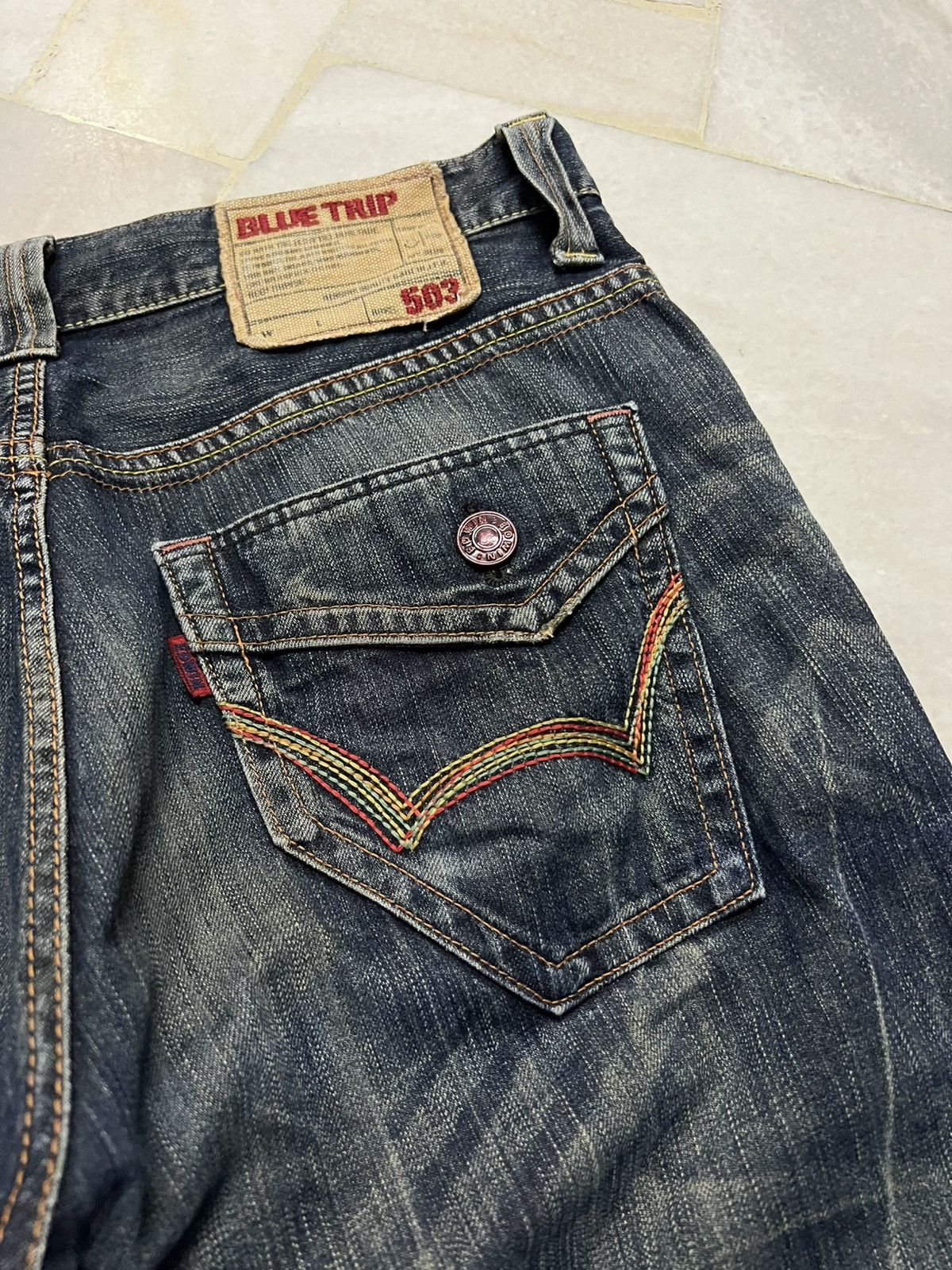 Edwin 💥Flare💥Edwin 503 Blue Trip Claw Mud Wash Jeans Size US 33 - 20 Thumbnail