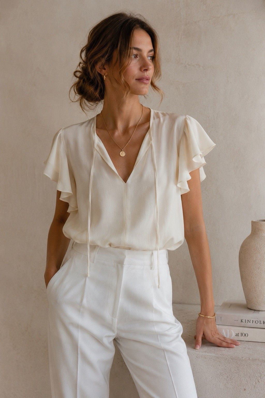 Carolina Herrera Carolina Herrera 100% Silk Ivory Flutter Sleeve Blouse Top Size M / US 6-8 / IT 42-44 - 1 Thumbnail