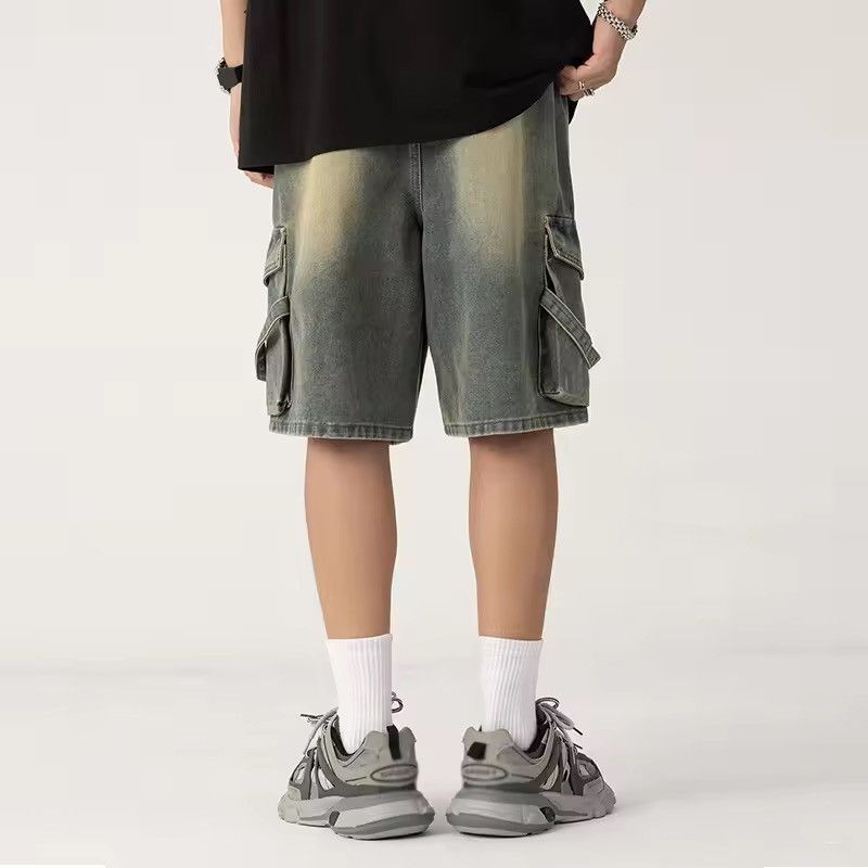 Japanese Brand New Distressed Cargo Shorts - Olive Green, Streetwear Style Size US 34 / EU 50 - 2 Thumbnail