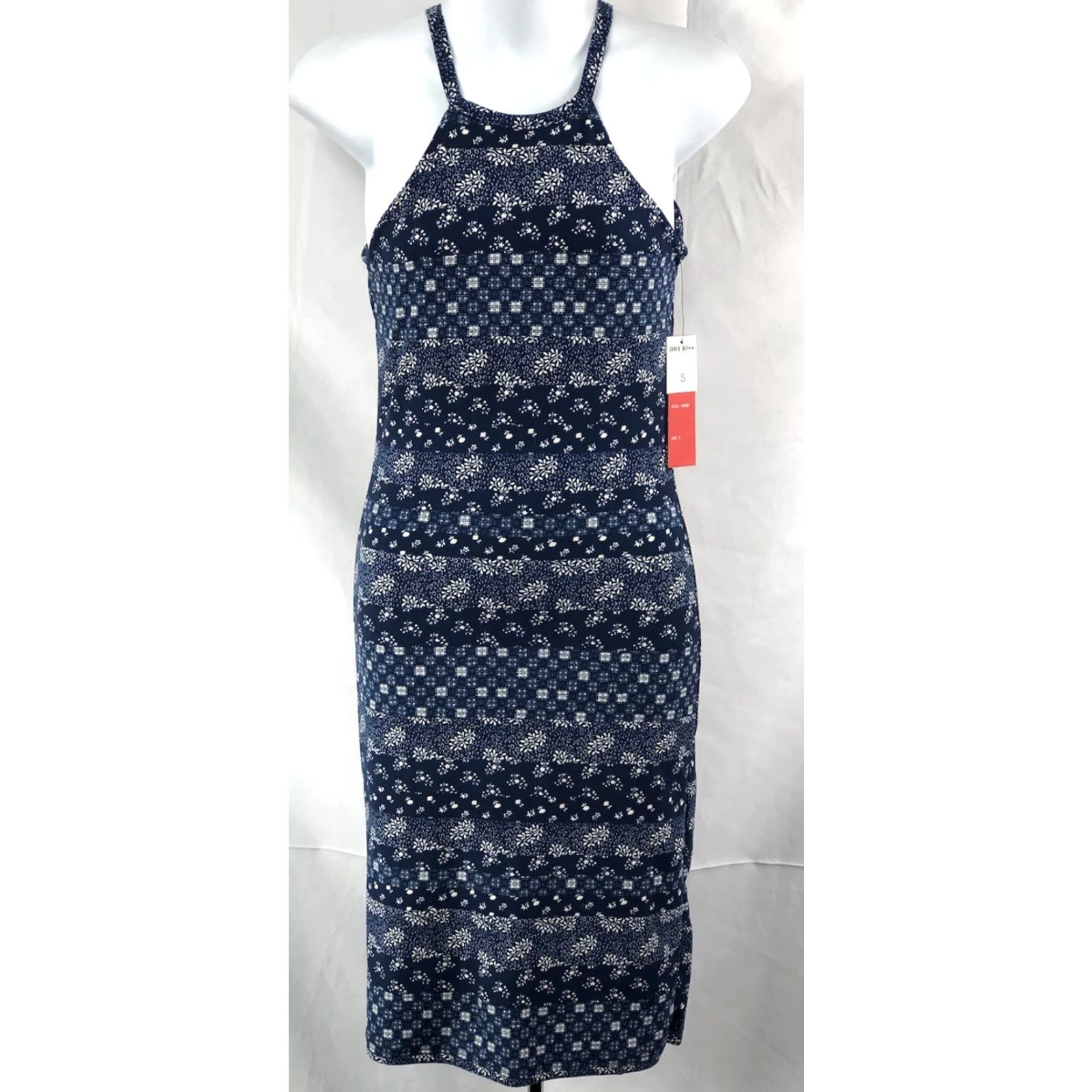 Vintage NWT Hot Kiss Tank Halter Dress S Blue Geo Sleeveless Hippie Beach Boho Dress Size S / US 4 / IT 40 - 6 Thumbnail
