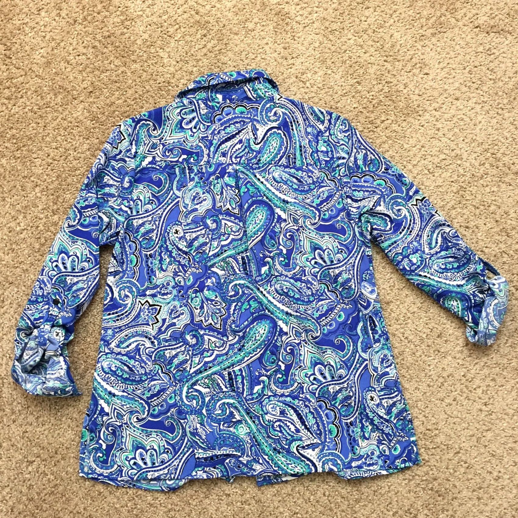 Vintage Notations Shirt Womens Small Blue Paisley Roll Tab Long Sleeve Button Up Size S / US 4 / IT 40 - 6 Thumbnail
