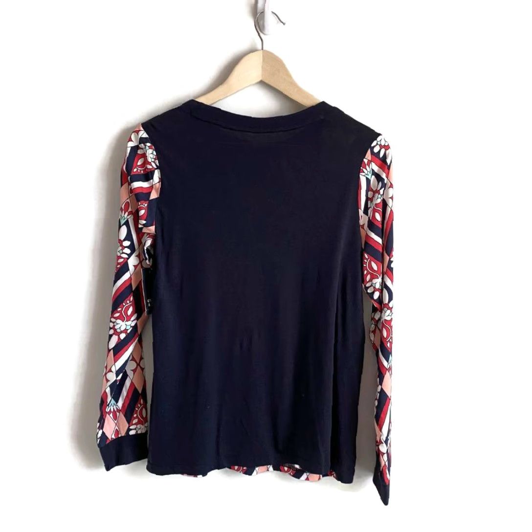 Vintage Crown & Ivy Women's Geometric Floral Long Sleeve Blouse Blue Petites Size S / US 4 / IT 40 - 2 Thumbnail