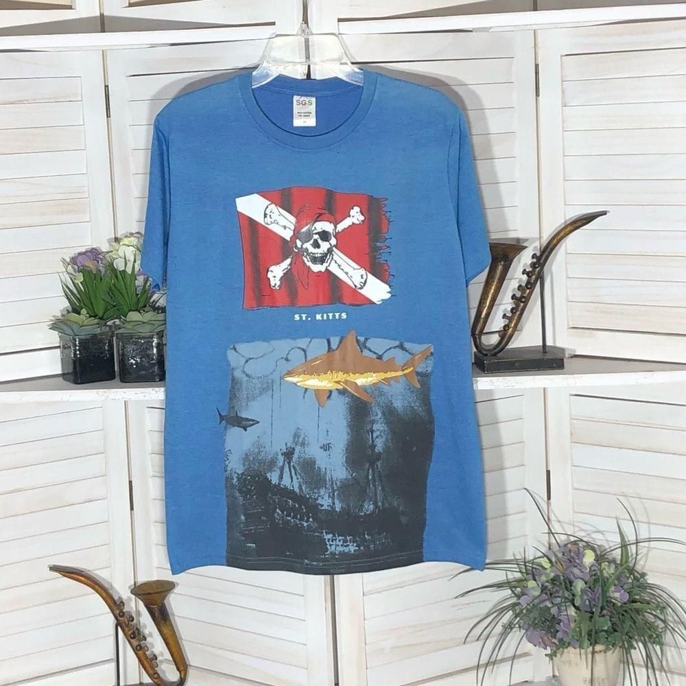 Other pirate skull ship shark sailor blue cotton T-shirt sz M Size US M / EU 48-50 / 2 - 1 Thumbnail