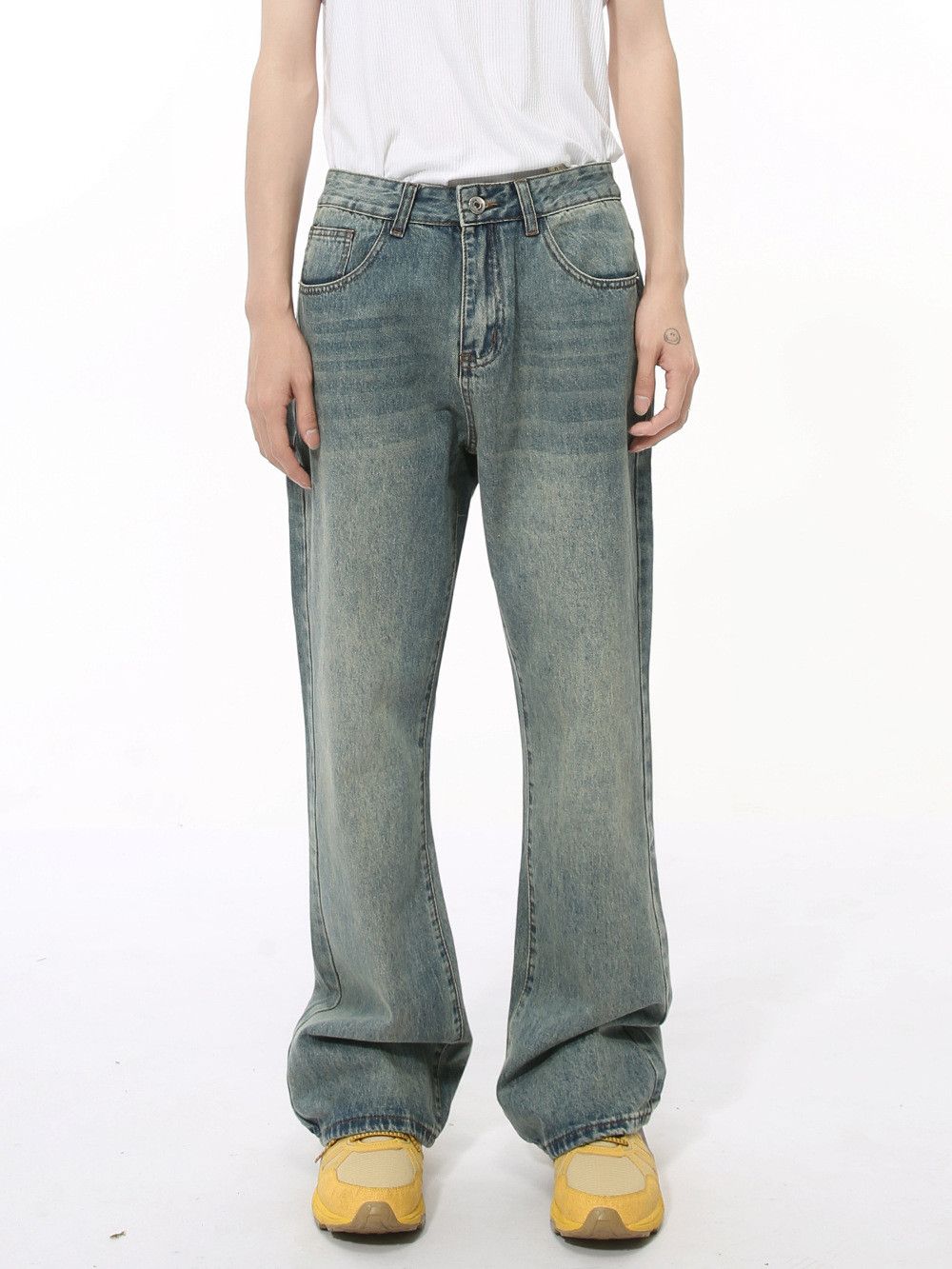 Jean Retro Distressed Washed Loose-Fit Casual Flared Jeans Size US 32 / EU 48 - 1 Thumbnail