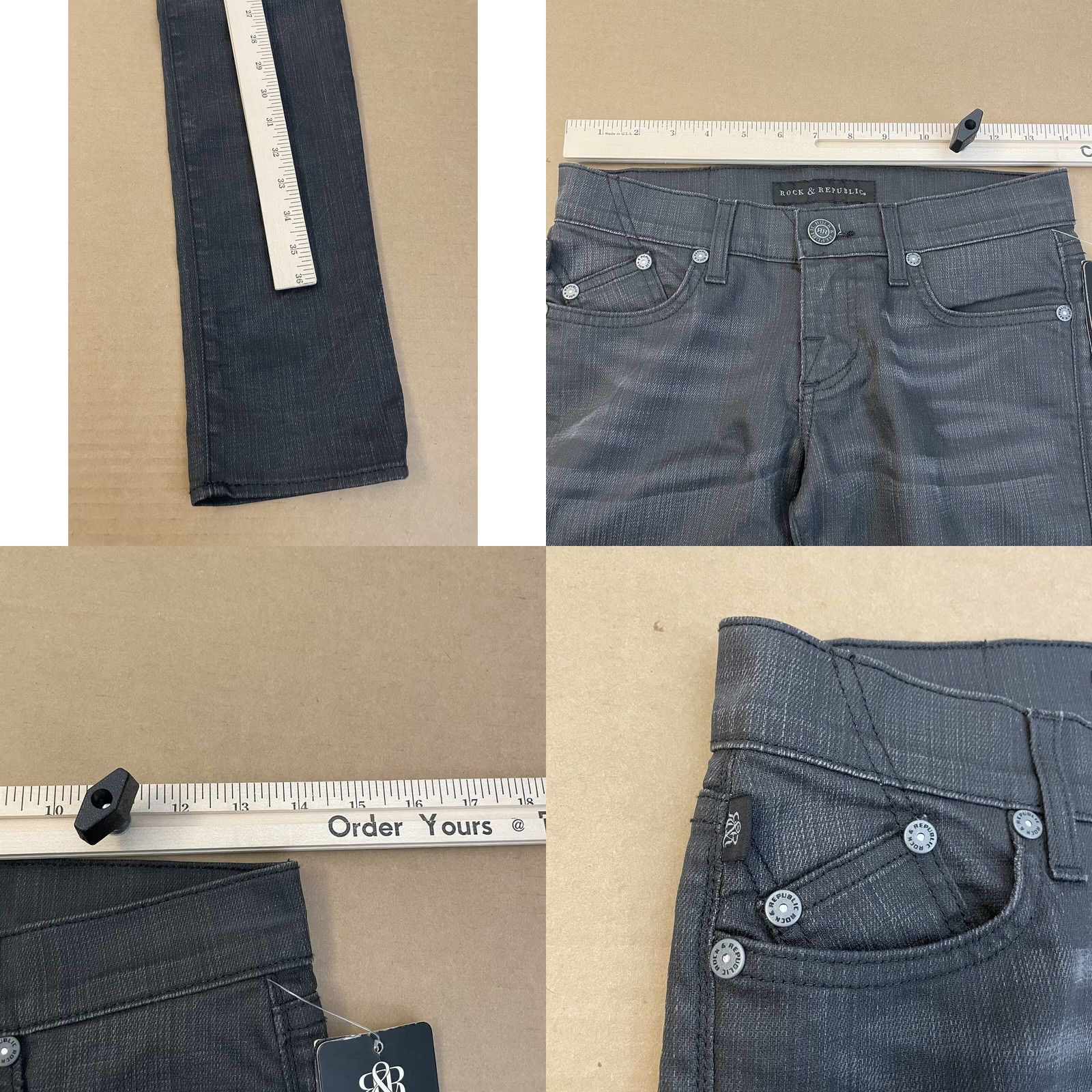Vintage Rock & Republic Jeans Womens 25 Gray Skinny Zipper Fly Pockets Distress Ladies Size 42" / US 20 - 8 Thumbnail