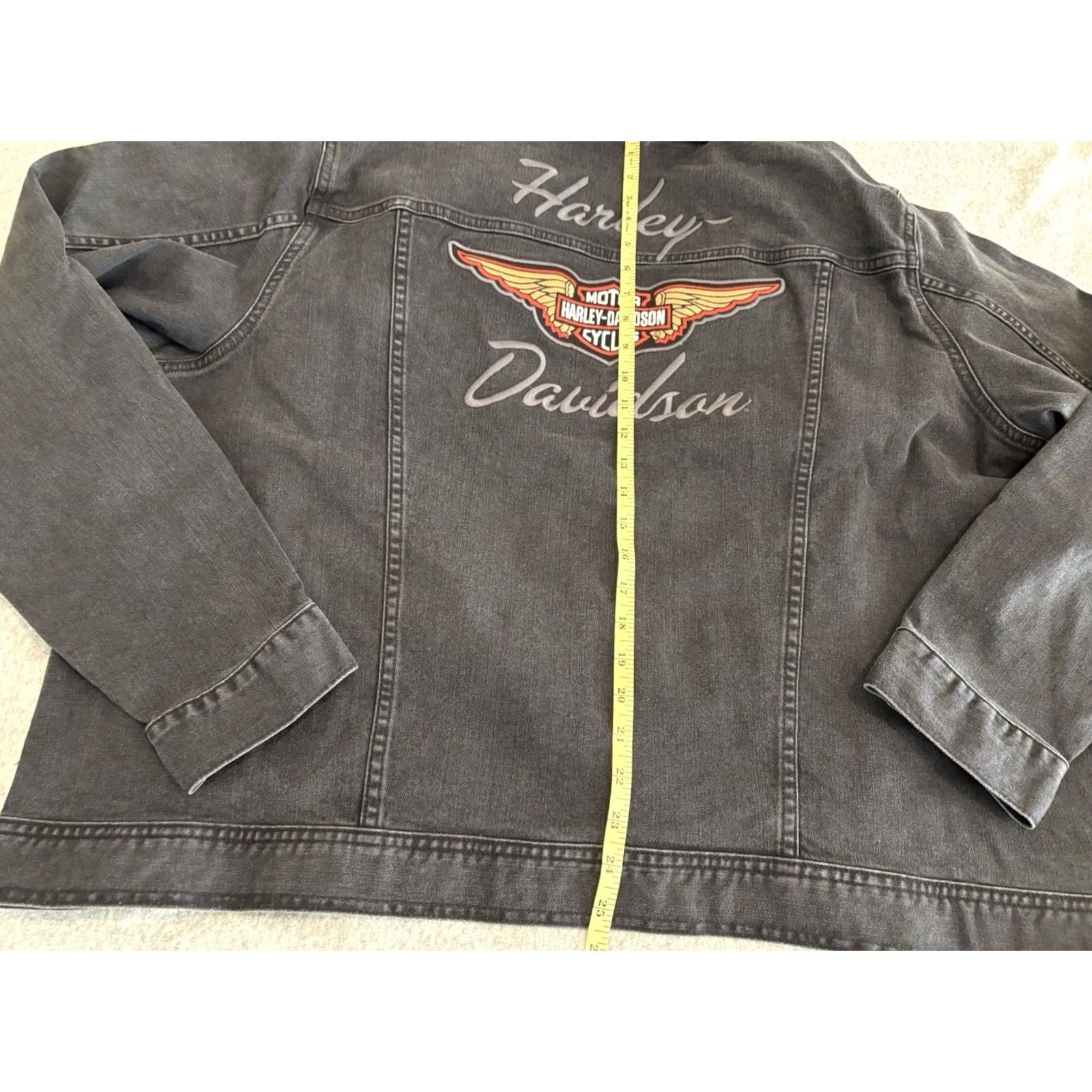 Harley Davidson VINTAGE Harley-Davidson Embroidered Black Denim Jacket Womens 3W NWT Biker Motorcycle Jeans-style Coat Size XS / US 0-2 / IT 36-38 - 8 Thumbnail