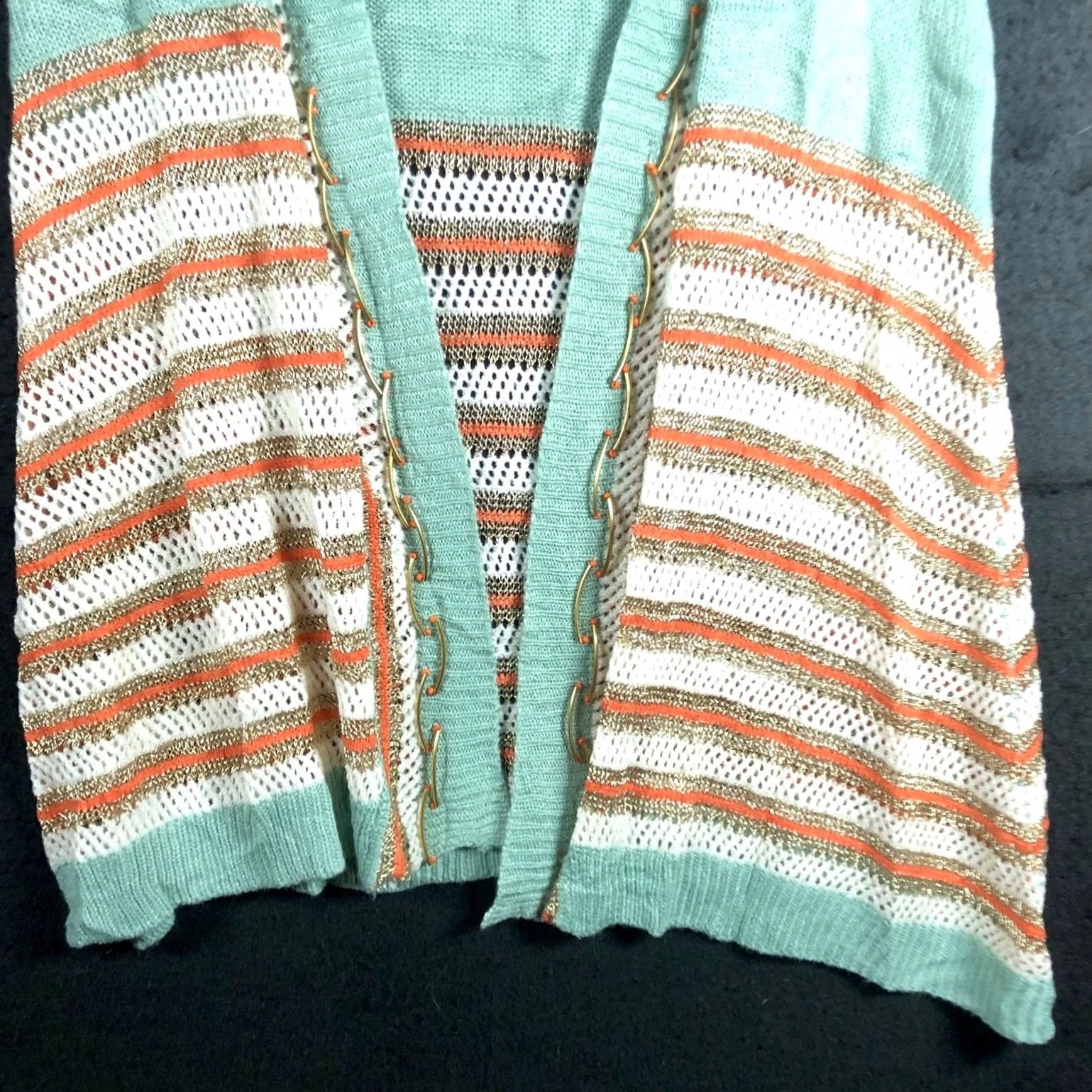 Vintage Alberto Makali Cardigan Sweater Open Front Striped Sleeveless Green Orange Small Women sizing S Casual Party/Cocktail Workwear Size S / US 4 / IT 40 - 3 Thumbnail