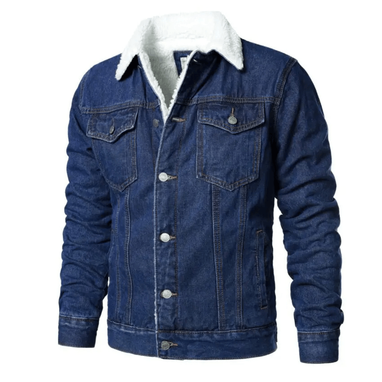 image of Men Winter Denim Jackets Slim Casual Coats New Xs-6Xl Plus in Navy Blue (Size Large)