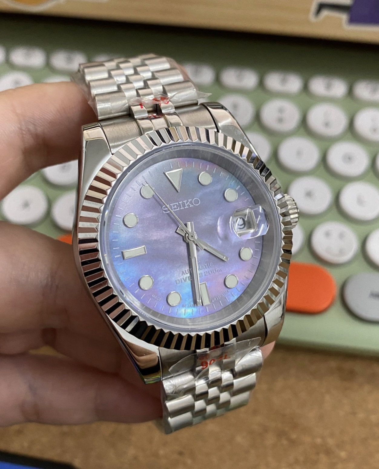 Japanese Brand Seiko Mod Datejust Purple Dial Steel Jubilee Watch 36mm Size ONE SIZE - 1 Thumbnail