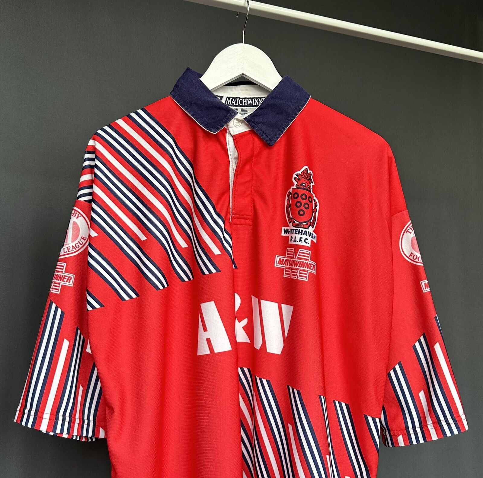 image of 90's Whitehaven Vintage Rugby Shirt Matchwinner in Red, Men's (Size XL)