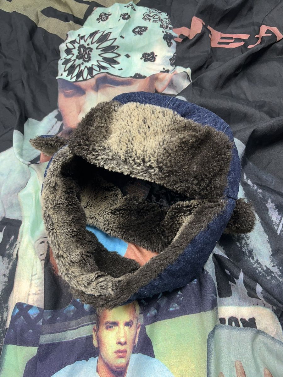 Vintage New Era Denim Earflap Faux Fur Trapper Hat Aviator y2k Size ONE SIZE - 7 Thumbnail
