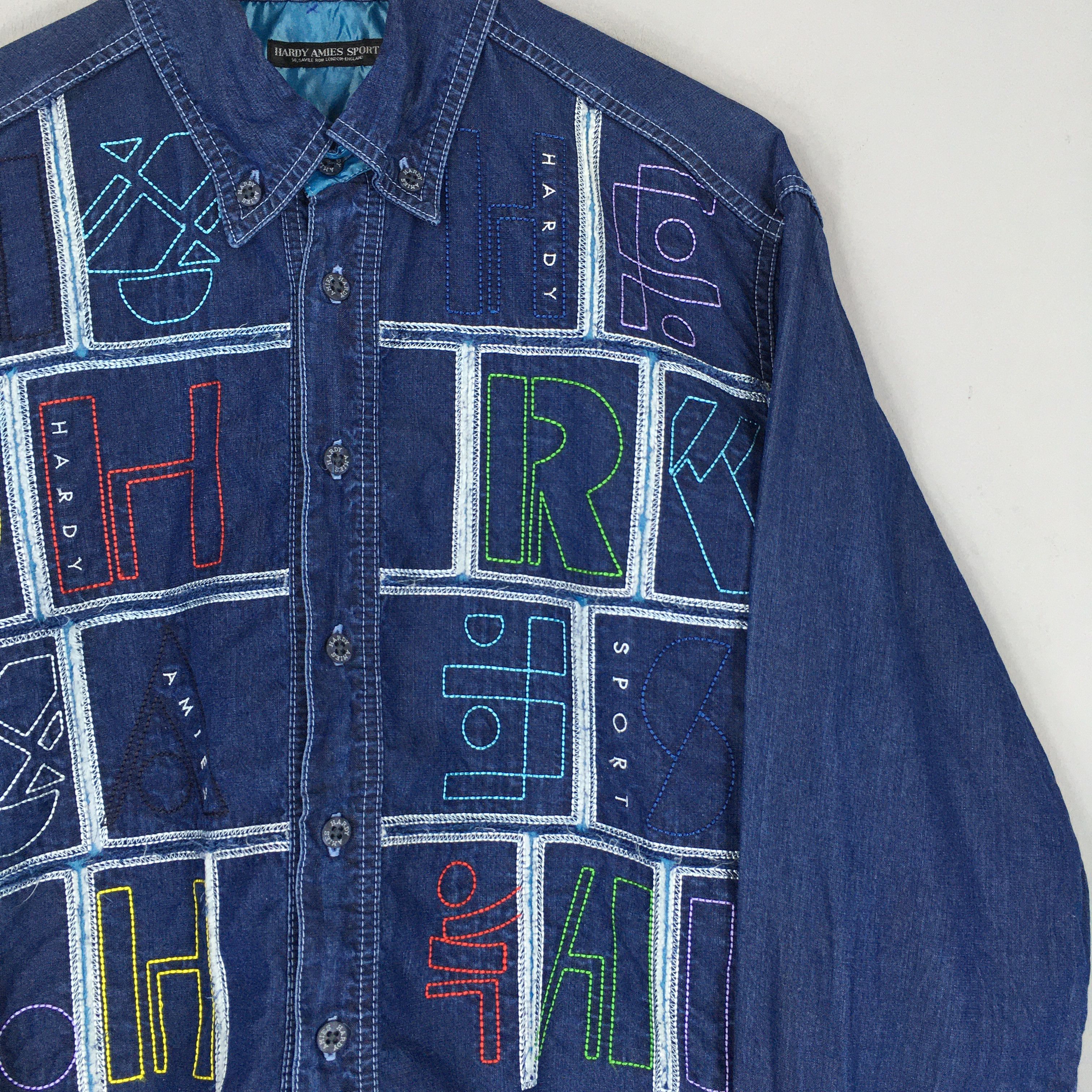 Designer Vintage 90s Hardy Amies Sports Denim Shirt Large Size US L / EU 52-54 / 3 - 2 Thumbnail