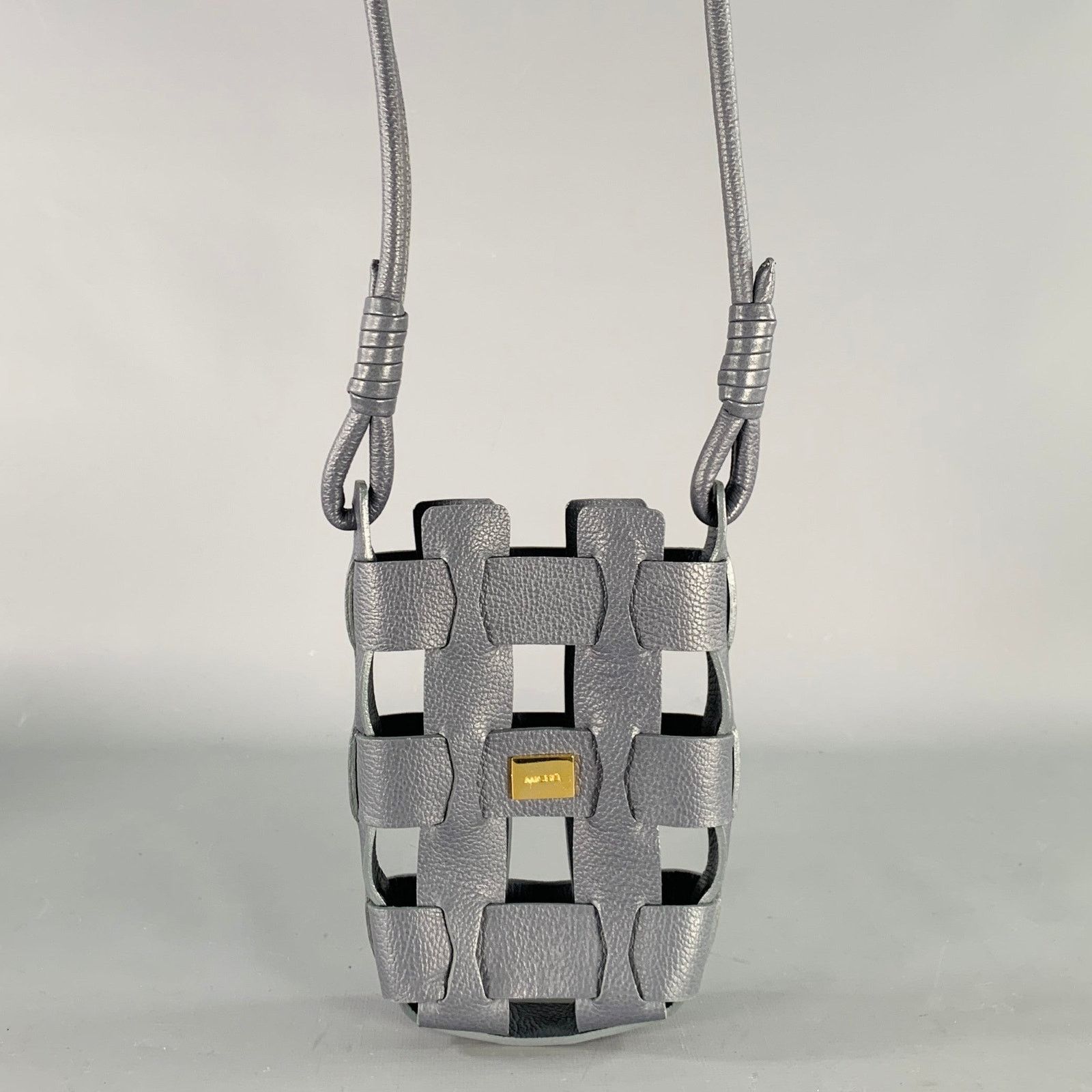 Other MICHU Grey Woven Leather Cotton Crossbody Drawstring Handbag Size ONE SIZE - 2 Thumbnail