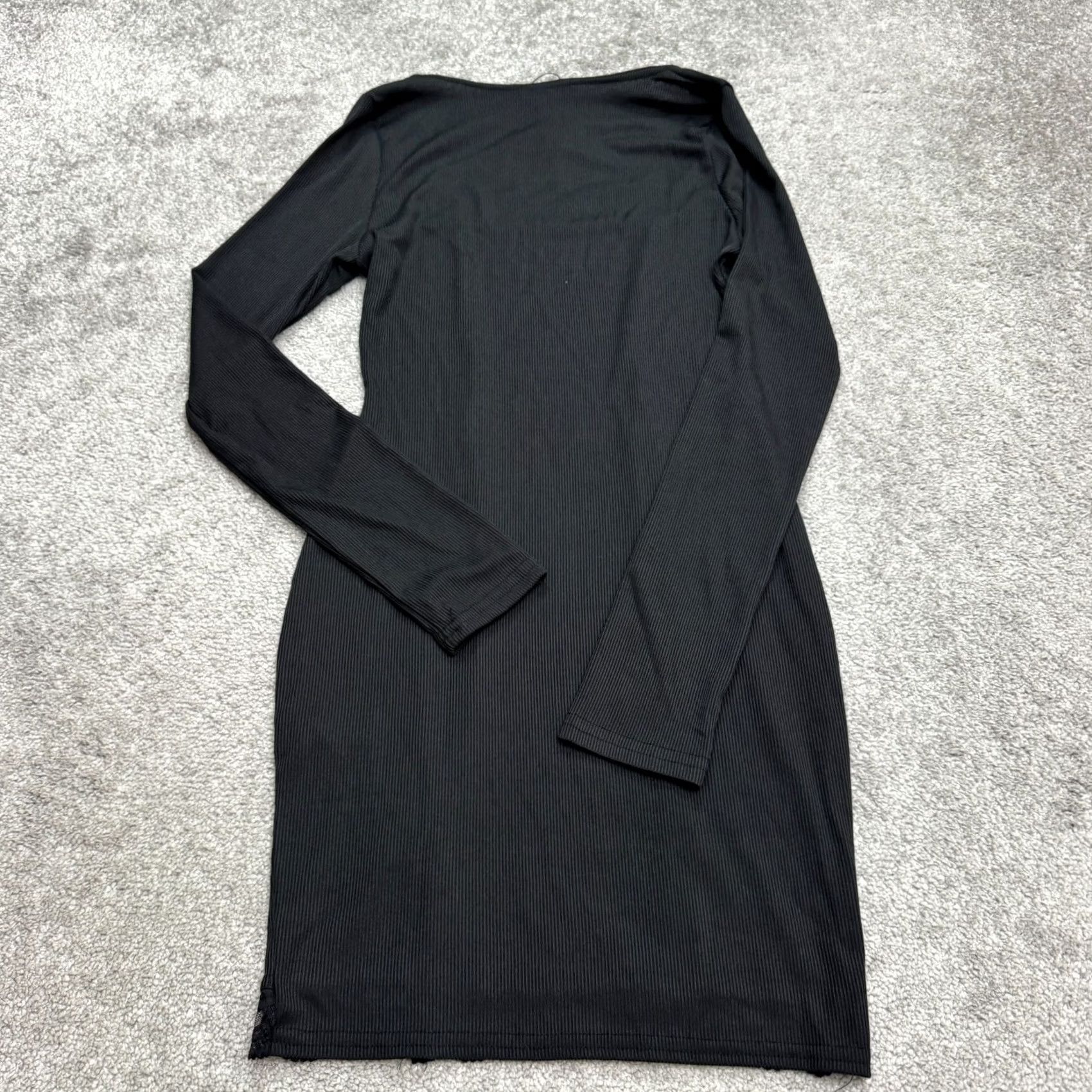 PrettyLittleThing PRETTYLITTLETHING Black Ribbed Knit Bodycon Midi Dress Womens 6 Lace Trim NWT Size M / US 6-8 / IT 42-44 - 2 Thumbnail