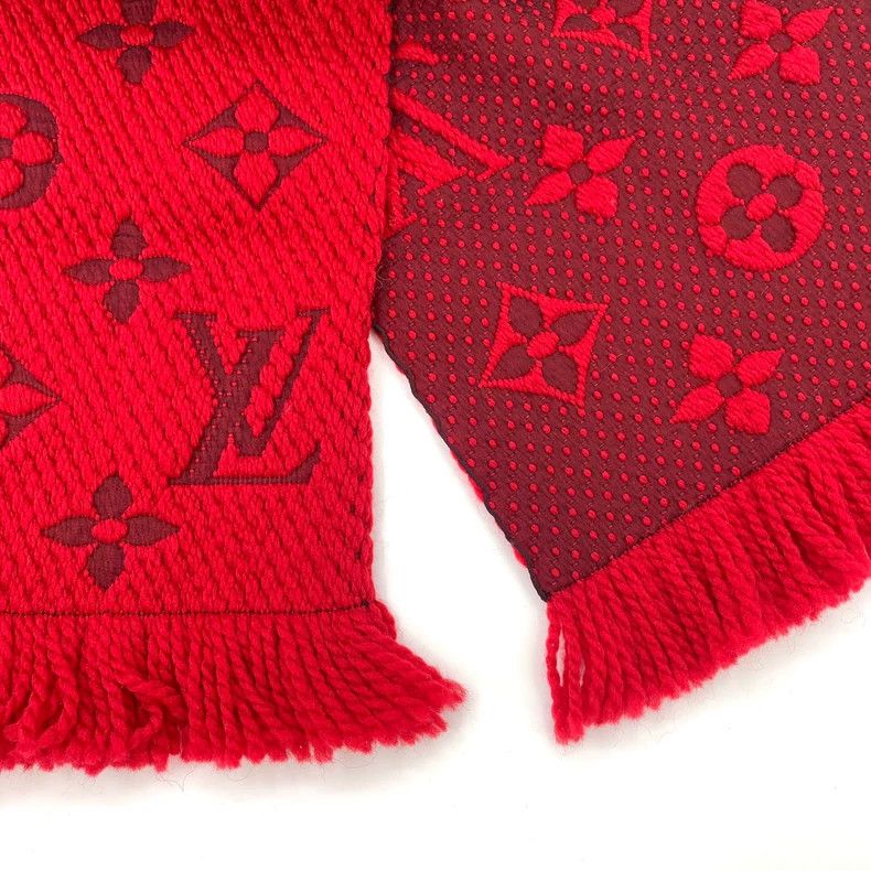 Louis Vuitton Louis Vuitton Red logo presbyopic full print wool fringe s Size ONE SIZE - 5 Thumbnail